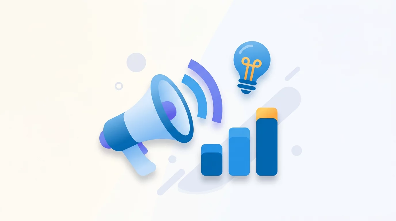 Illustration: megaphone and growth chart